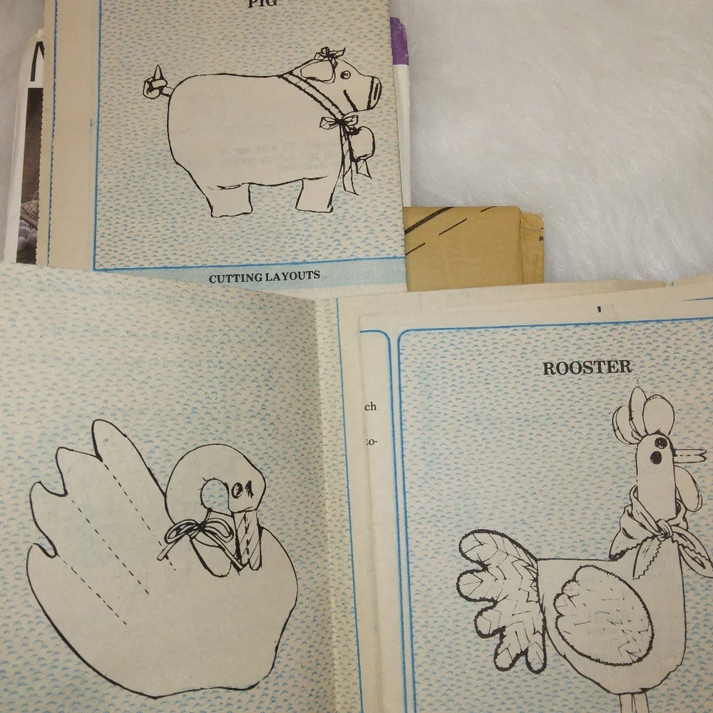 Vintage McCall's 8363 Animal Pillow Dolls Chicken, Swan, sheep, Pig, Cow